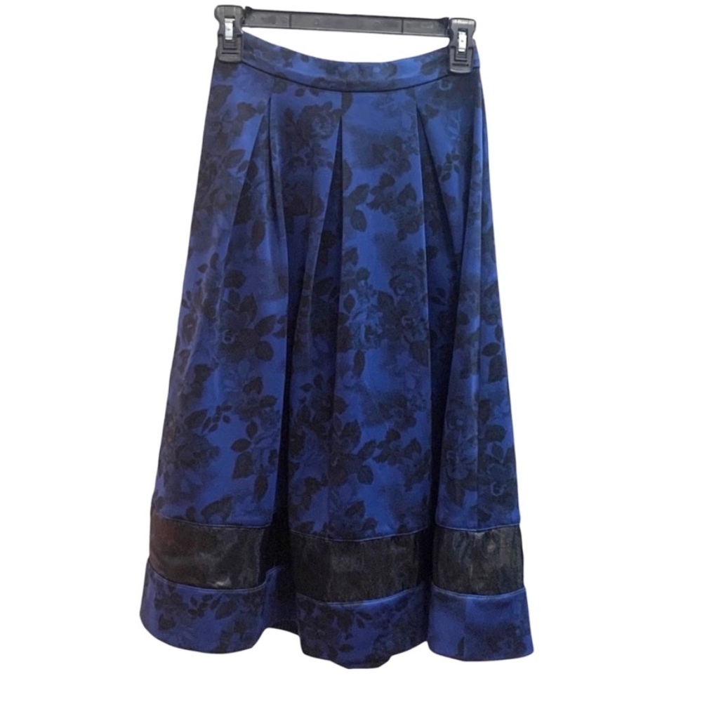 Elegant Blue and Black Floral Skirt